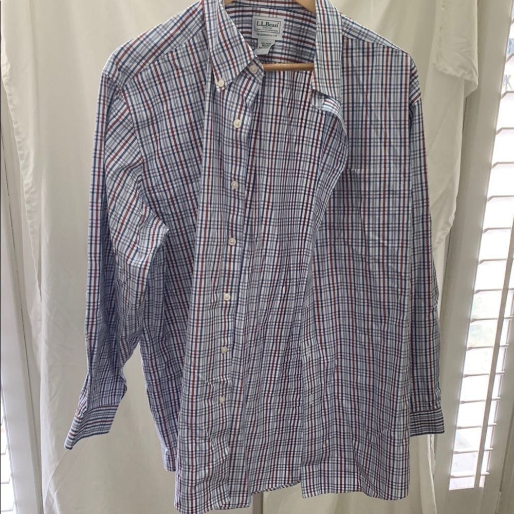 L.L. Bean Blue and Red Casual Button Down Shirt